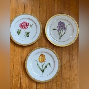Timeless Treasures set of 3 gold rimmed floral salad plates